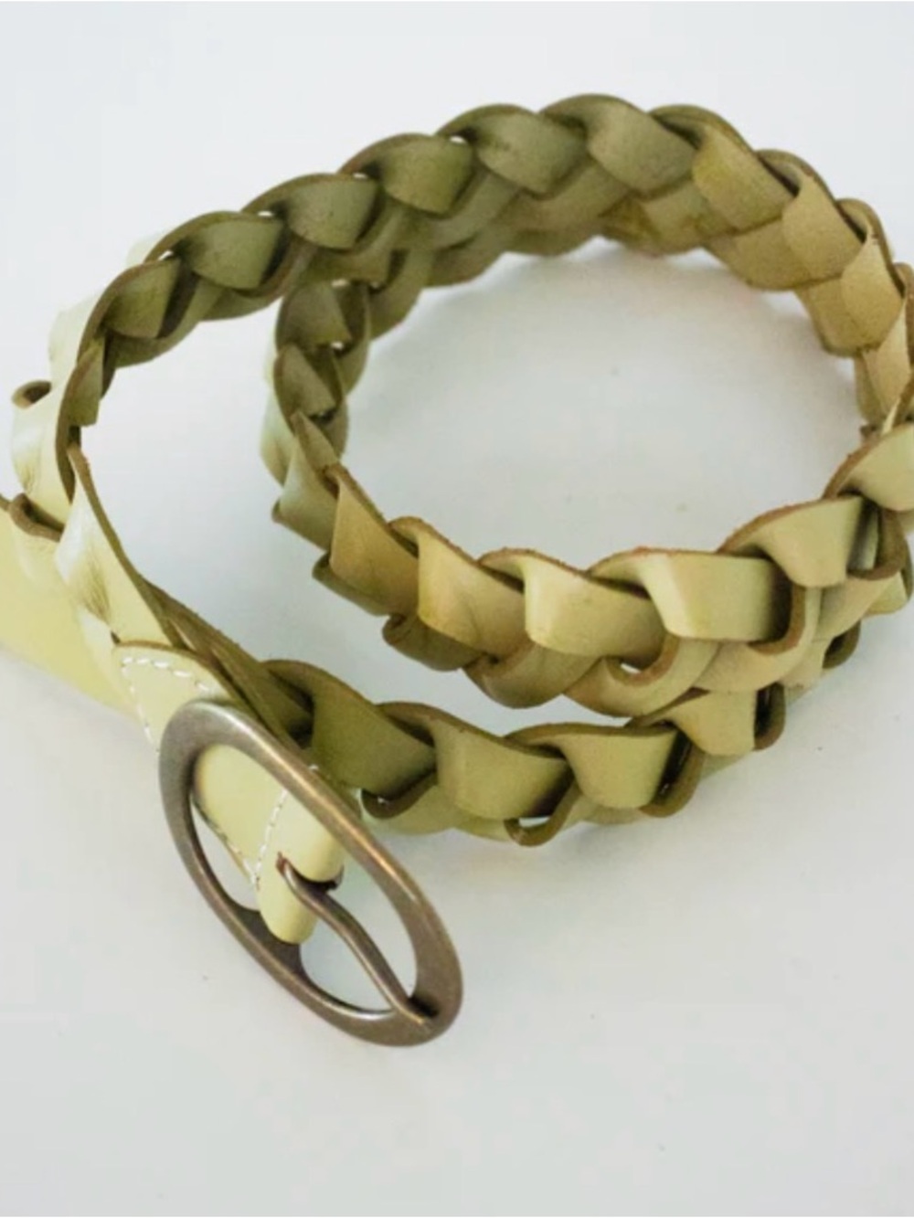Braided Leather Waist Belt in Olive Green with Antique Buckle